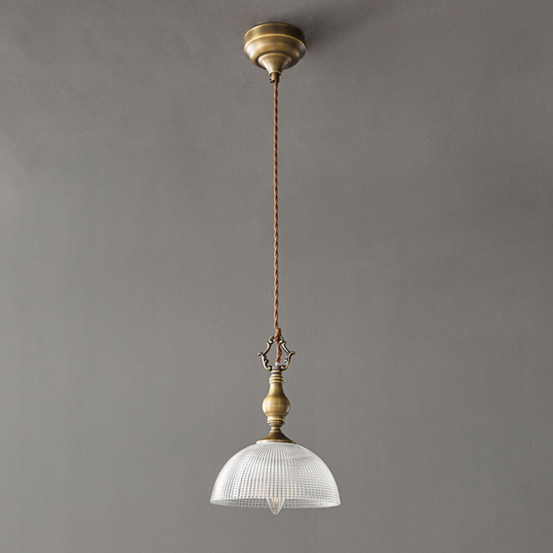 Prismatic Glass Dome Antique Brass Pendant Light