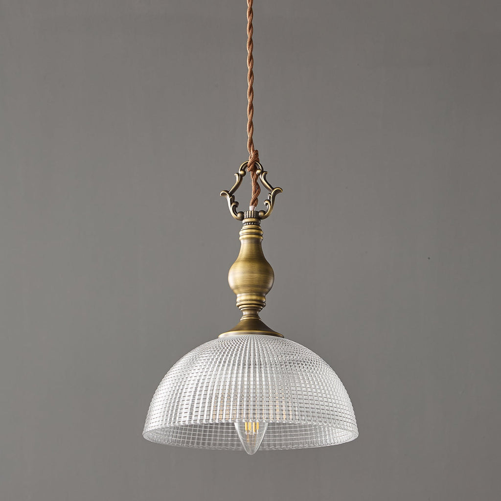 Prismatic Glass Dome Antique Brass Pendant Light