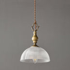 Prismatic Glass Dome Antique Brass Pendant Light
