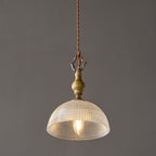 Prismatic Glass Dome Antique Brass Pendant Light