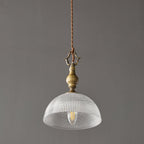 Prismatic Glass Dome Antique Brass Pendant Light