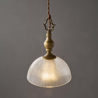 Prismatic Glass Dome Antique Brass Pendant Light