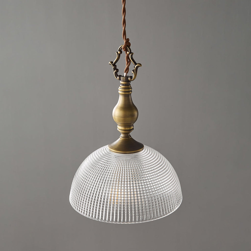 Prismatic Glass Dome Antique Brass Pendant Light