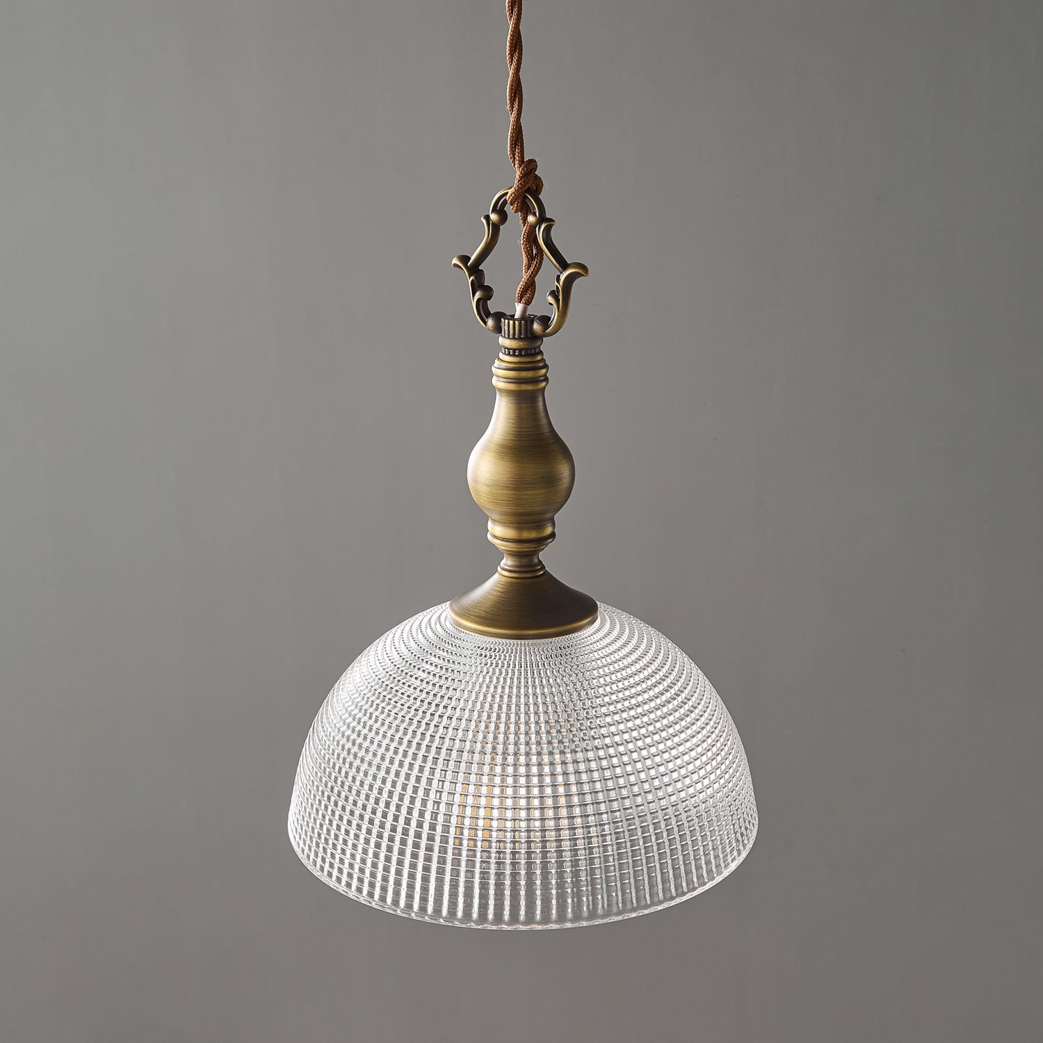 Prismatic Glass Dome Antique Brass Pendant Light