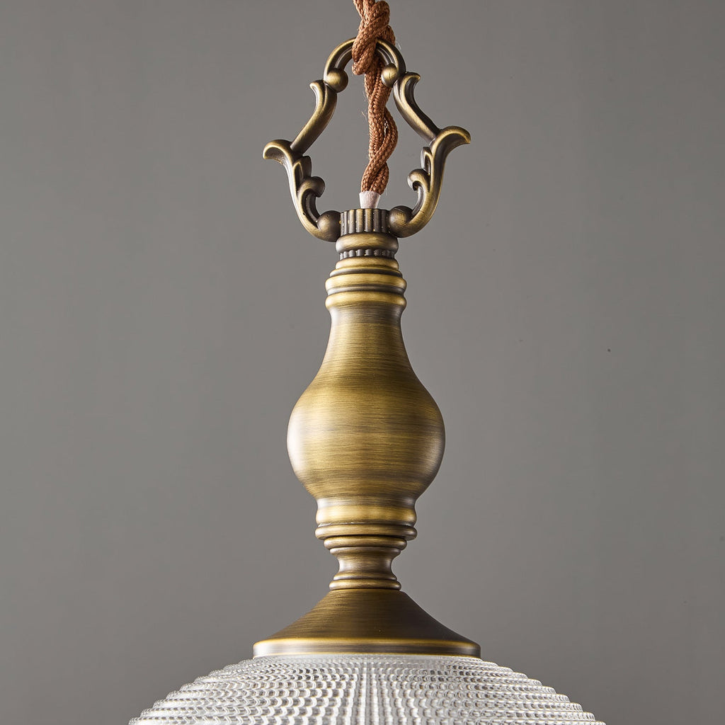 Prismatic Glass Dome Antique Brass Pendant Light