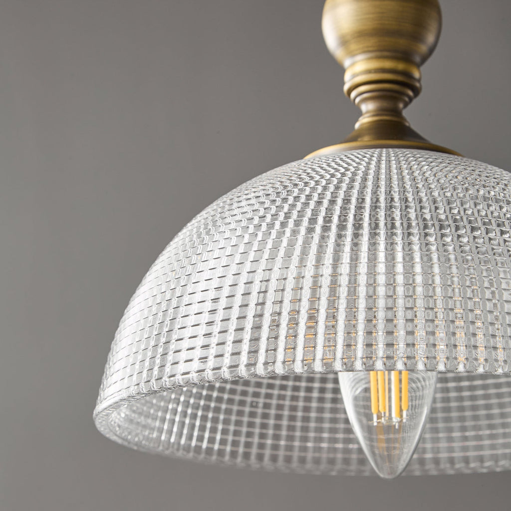 Prismatic Glass Dome Antique Brass Pendant Light