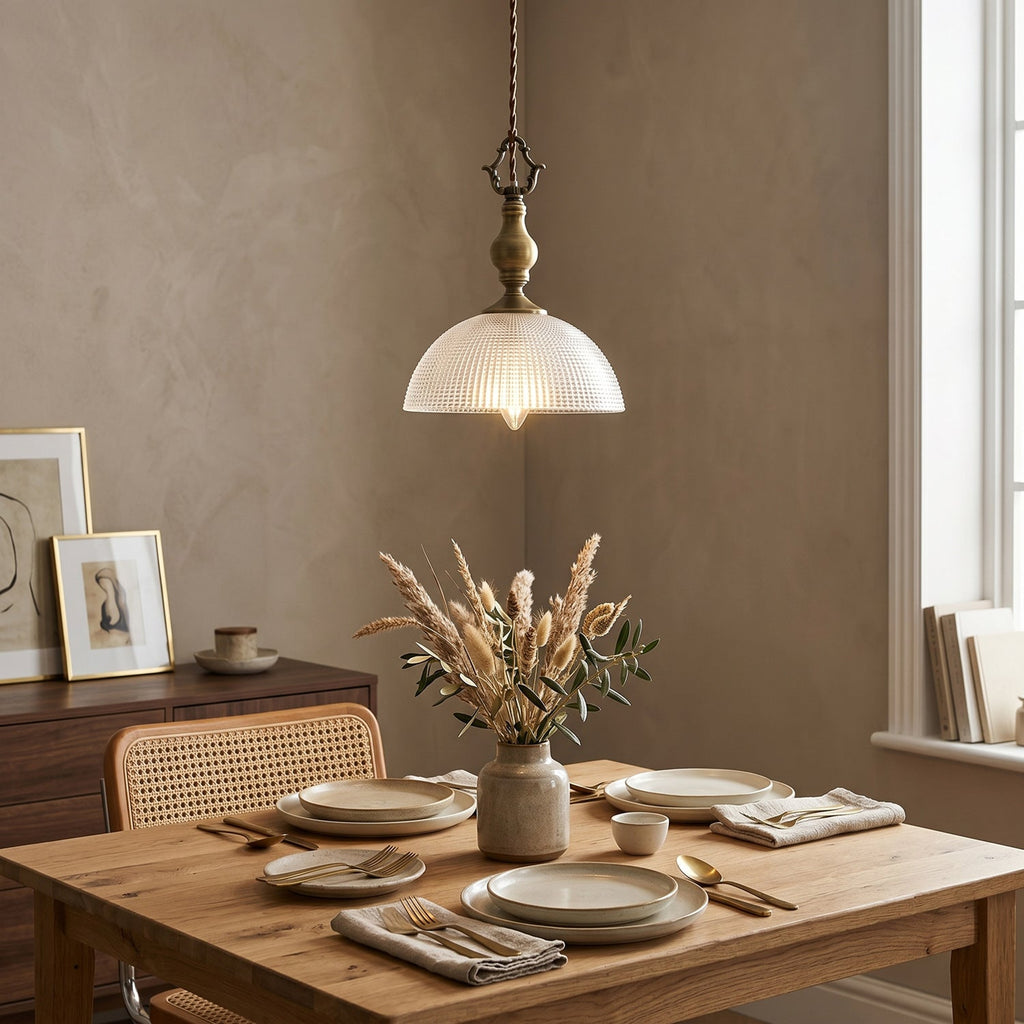 Prismatic Glass Dome Antique Brass Pendant Light