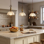 Prismatic Glass Dome Antique Brass Pendant Light