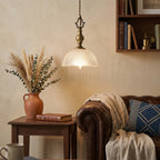 Prismatic Glass Dome Antique Brass Pendant Light