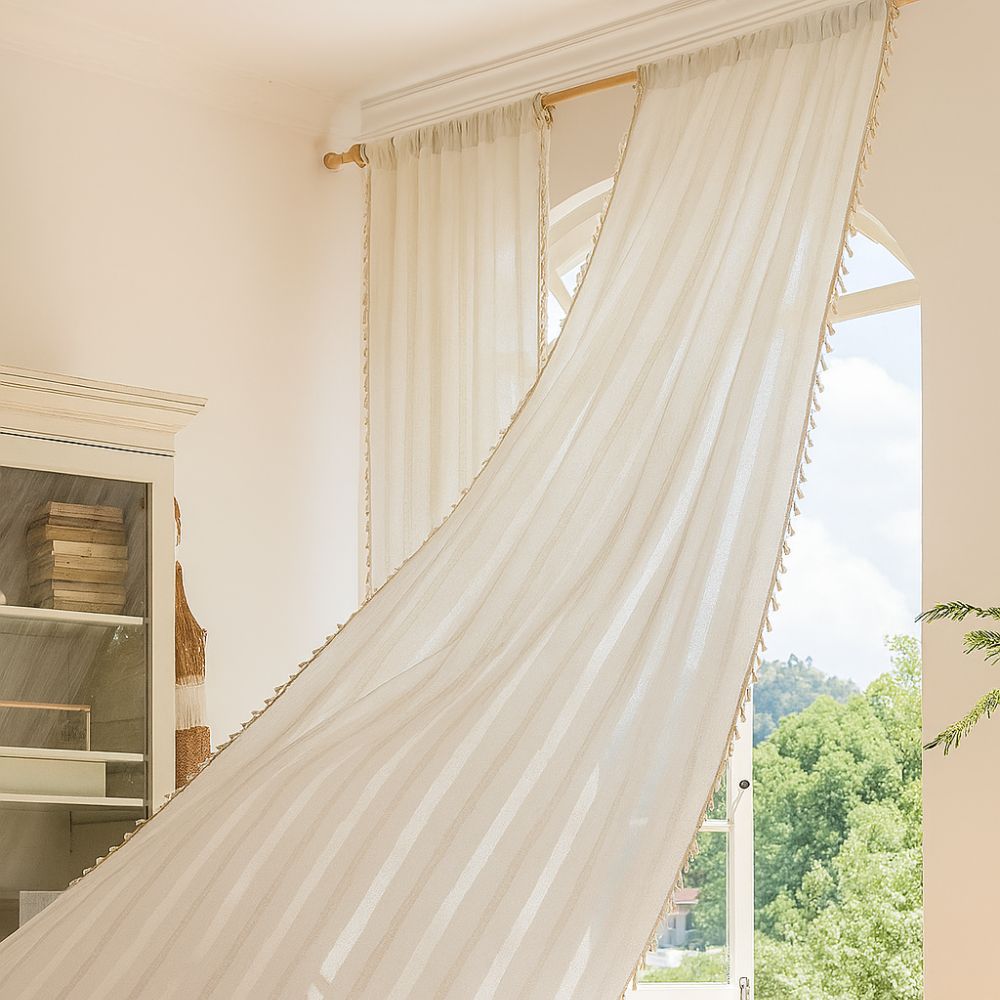 AiryCharm: Semi-Transparent Curtains in Stripe Look with Tassels – Decorative & Easy to Care for Living Areas