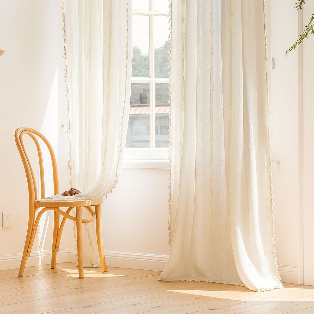 AiryCharm: Semi-Transparent Curtains in Stripe Look with Tassels – Decorative & Easy to Care for Living Areas