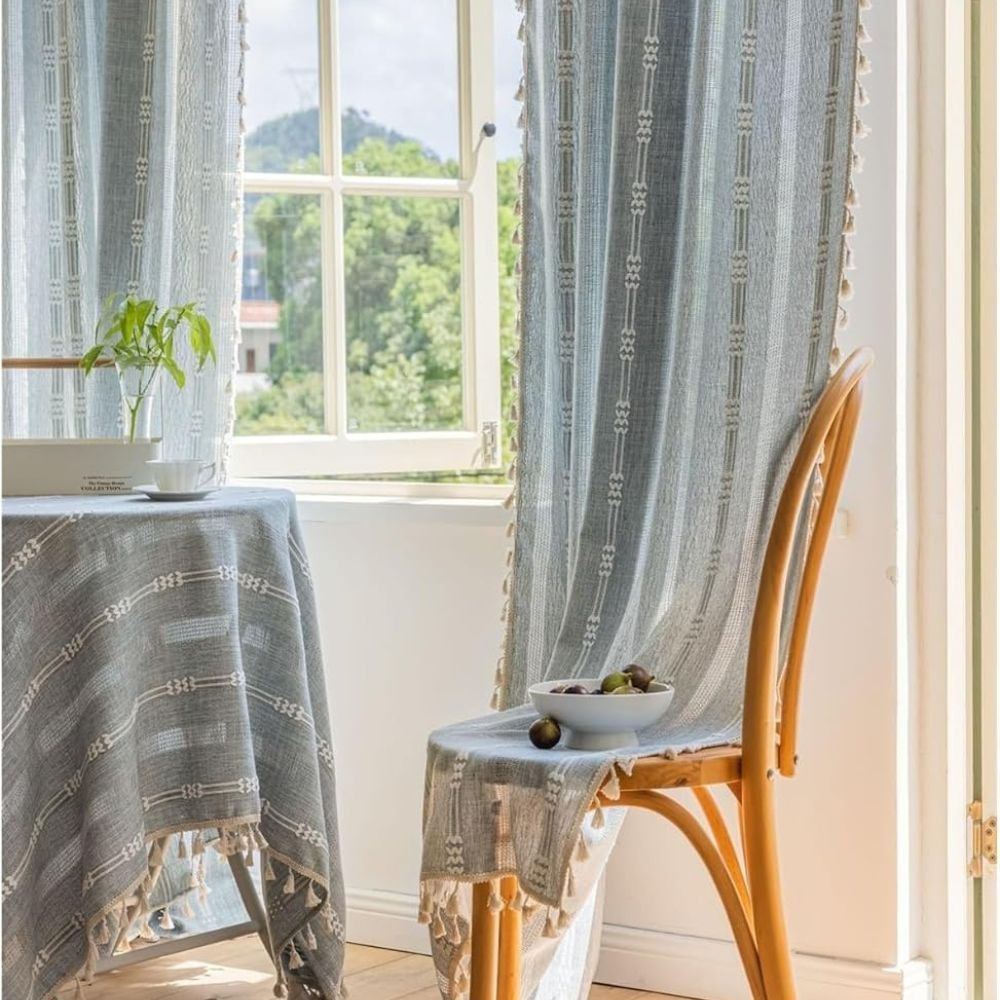 AiryCharm: Semi-Transparent Curtains in Stripe Look with Tassels – Decorative & Easy to Care for Living Areas