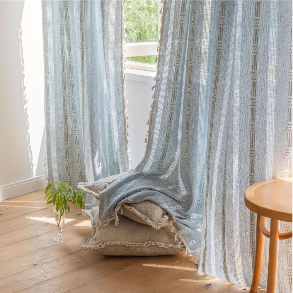 AiryCharm: Semi-Transparent Curtains in Stripe Look with Tassels – Decorative & Easy to Care for Living Areas