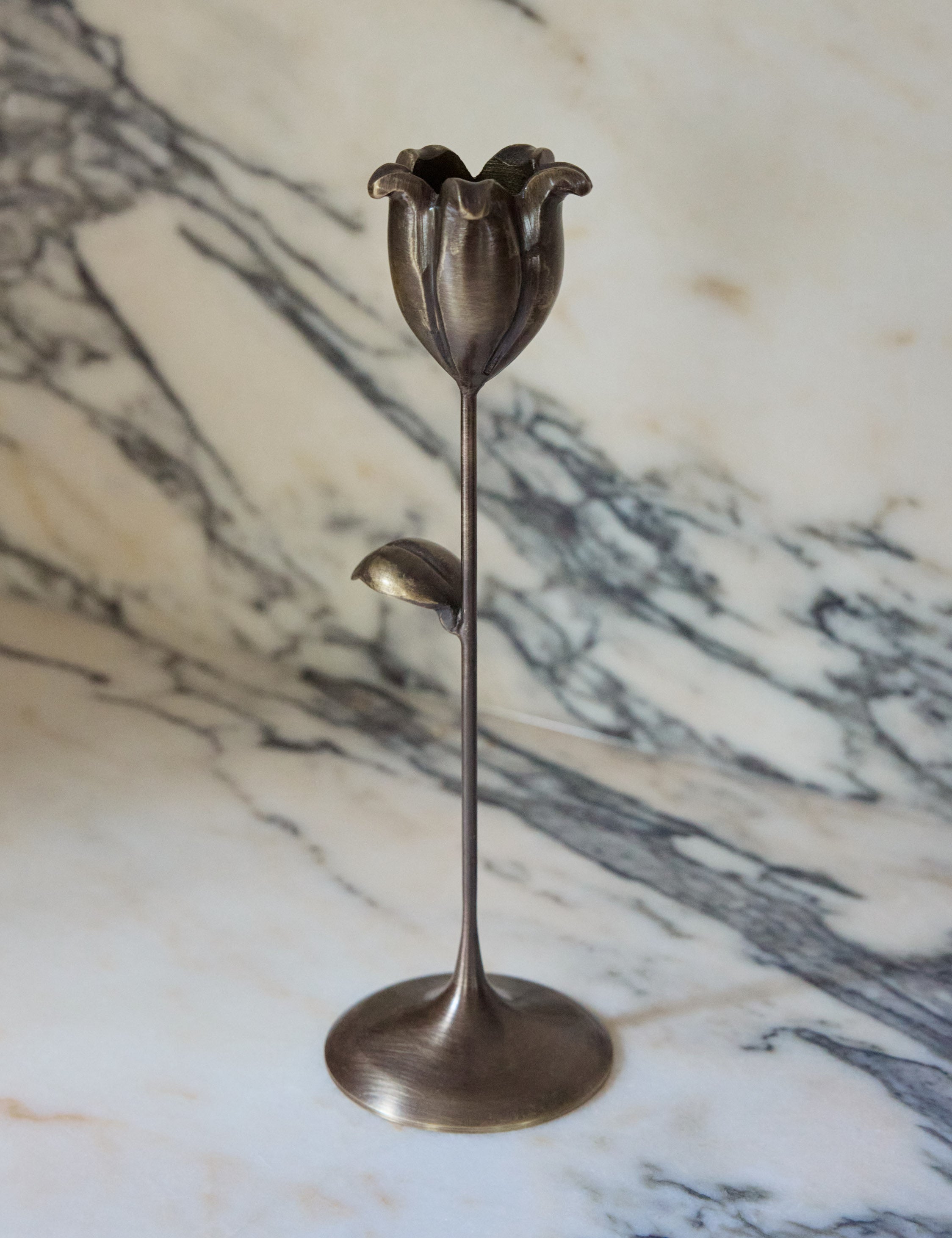 Olivia Candlestick Set | Handcrafted Bronze Floral Design