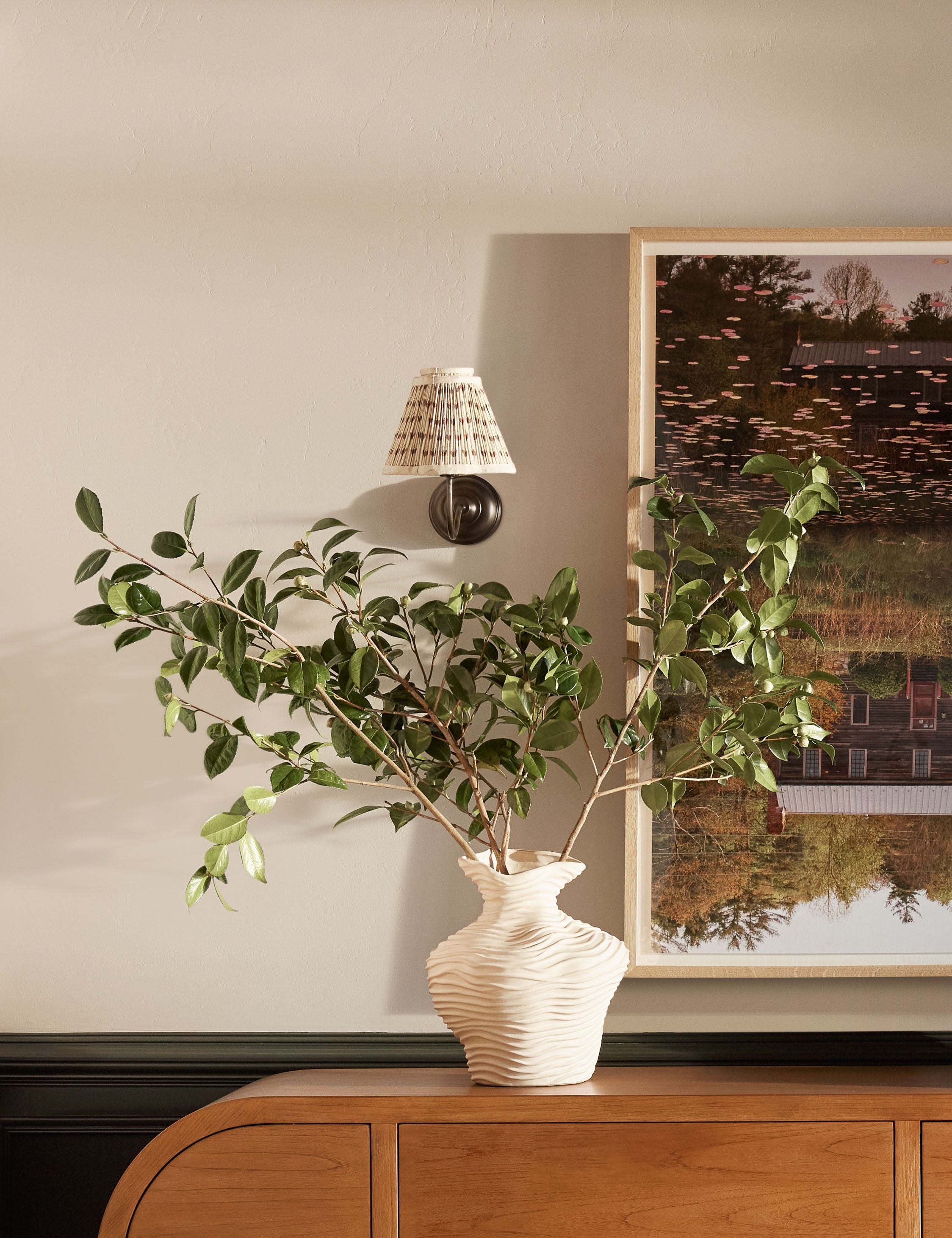 Juno Wall Sconce | Pleated Floral Shade, Textured Warmth
