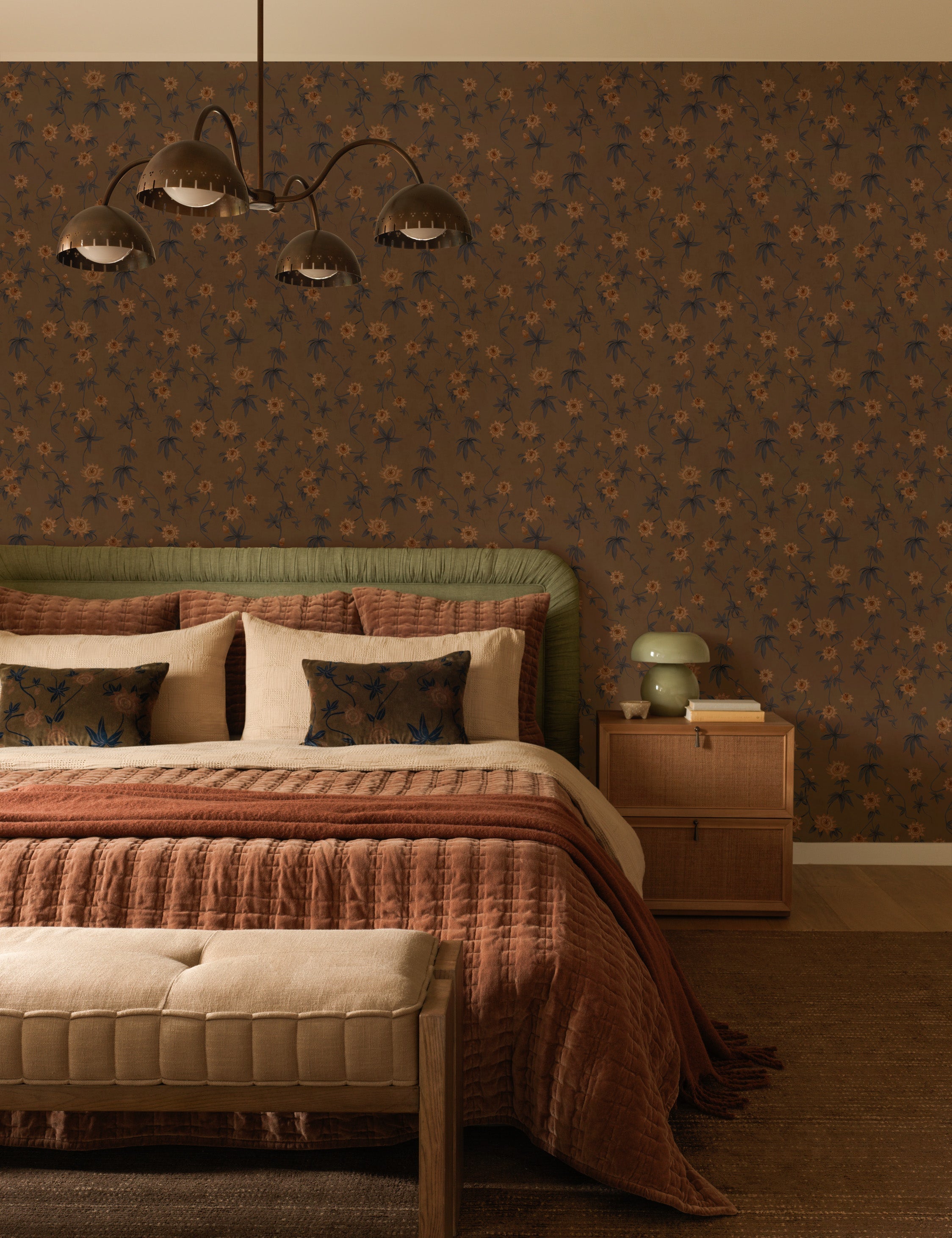 Riva Velvet Pillow | Floral Print, Rich Palette
