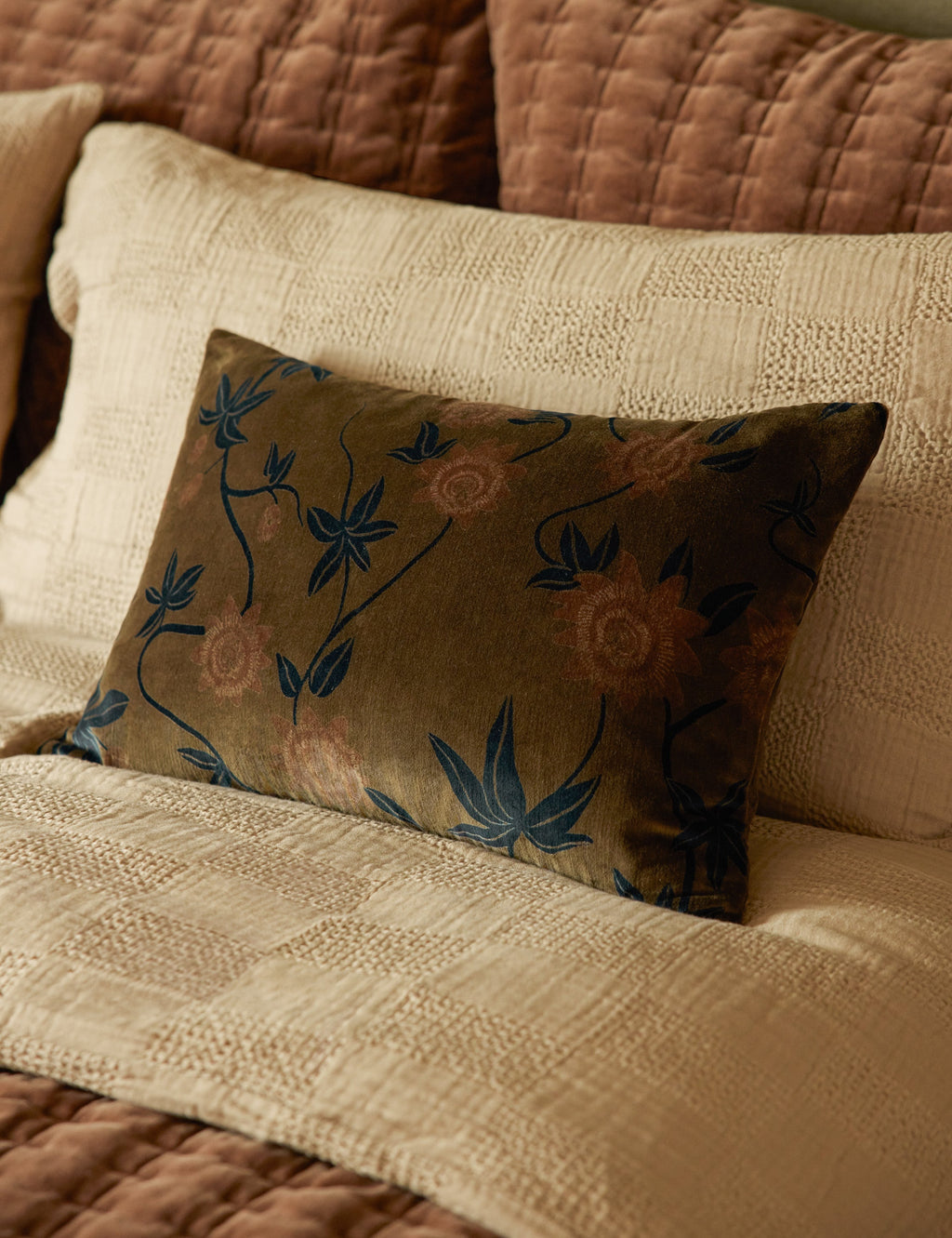 Riviera Velvet Pillow | Floral Print, Rich Palette