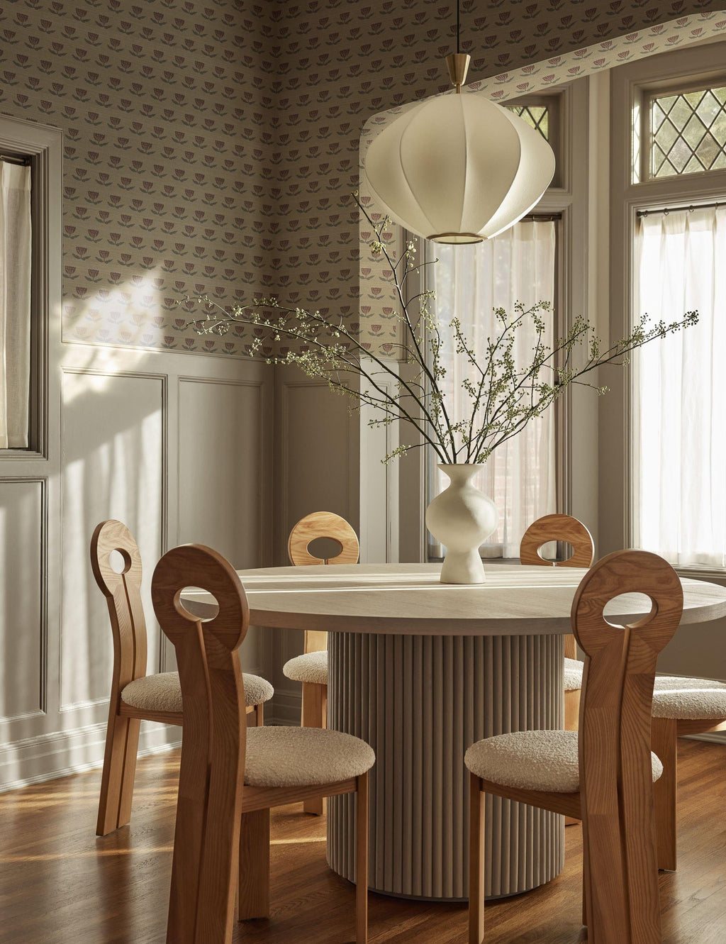 Juno Grasscloth Wallpaper | Hand-Sketched Floral Design