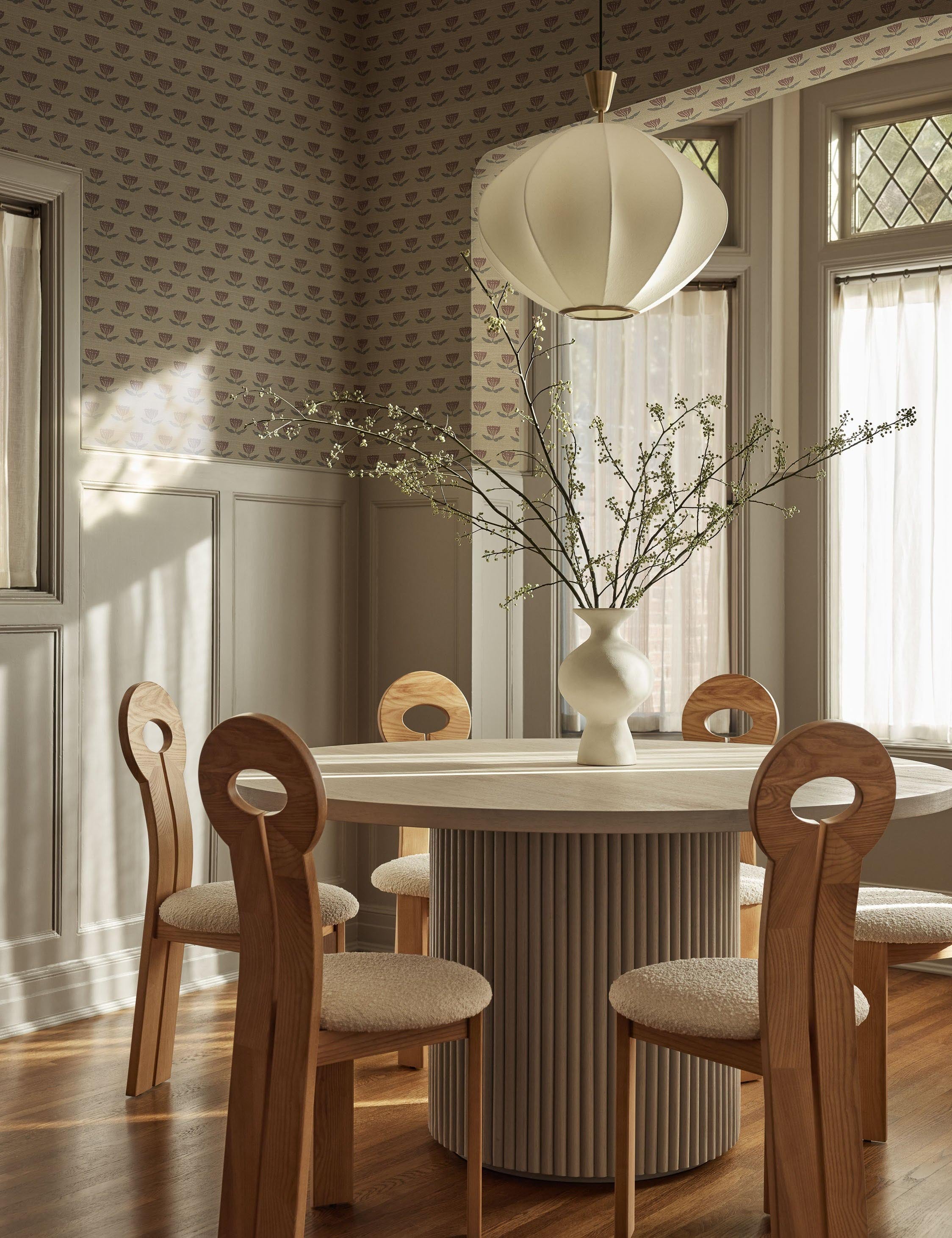 Juno Grasscloth Wallpaper | Hand-Sketched Floral Design