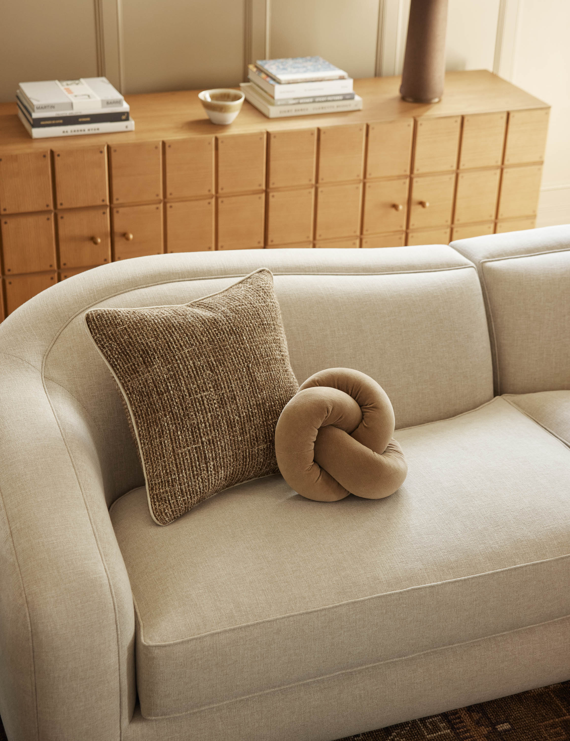 Enzi Throw Pillow | Tweed Fabric, Contrast Piping
