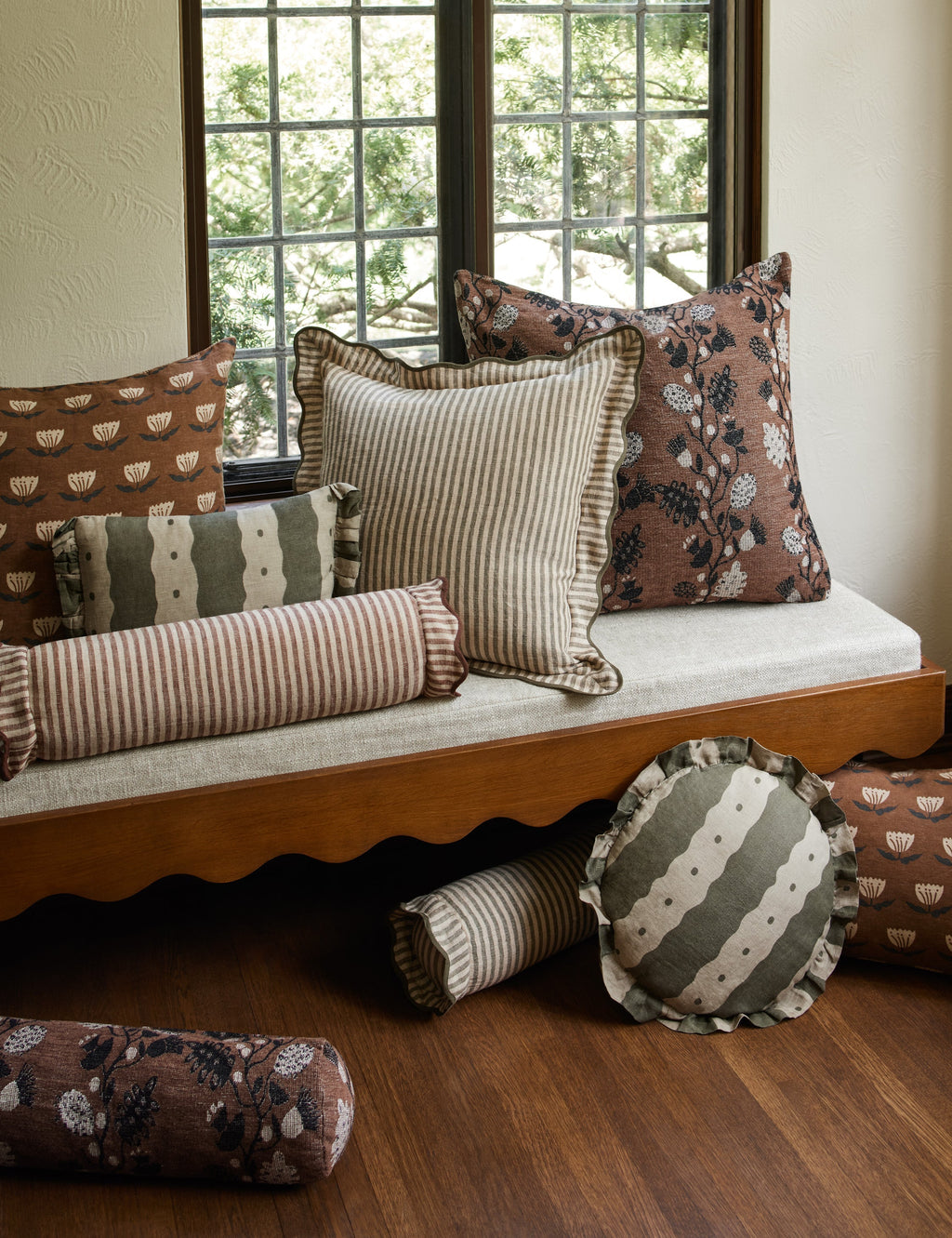 Lani Bolster Pillow | Striped Linen with Dramatic Flange