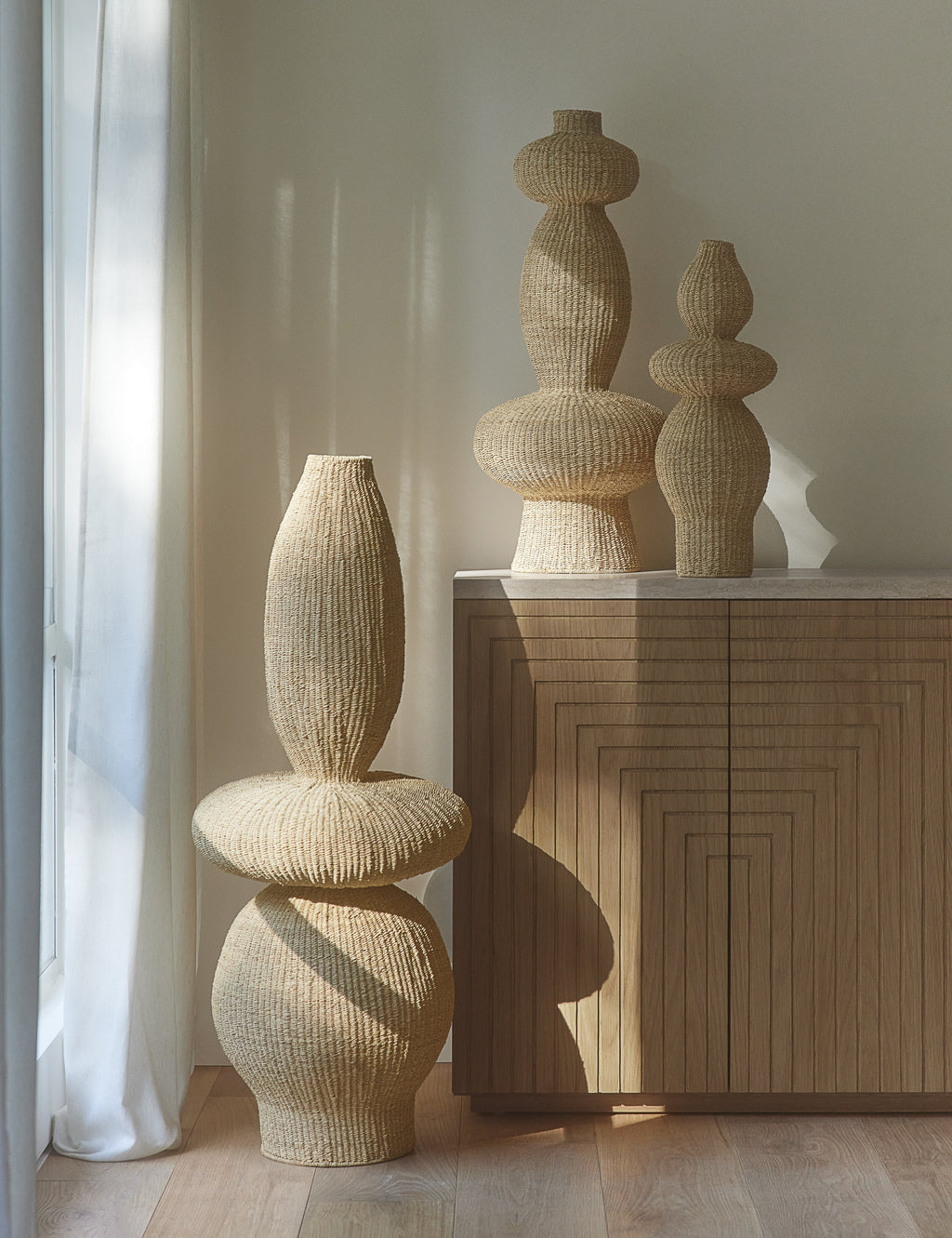 Luna Decorative Floor Vase | Artisanal Weave, Natural Fiber
