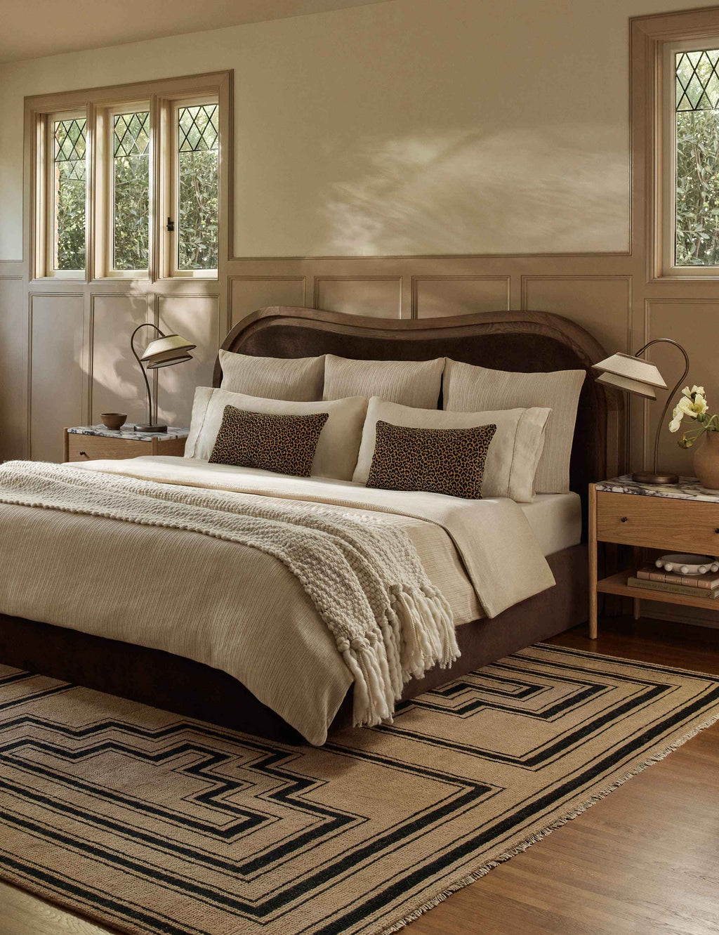 Gavril Platform Bed | Solid Ash Border, Upholstered Headboard