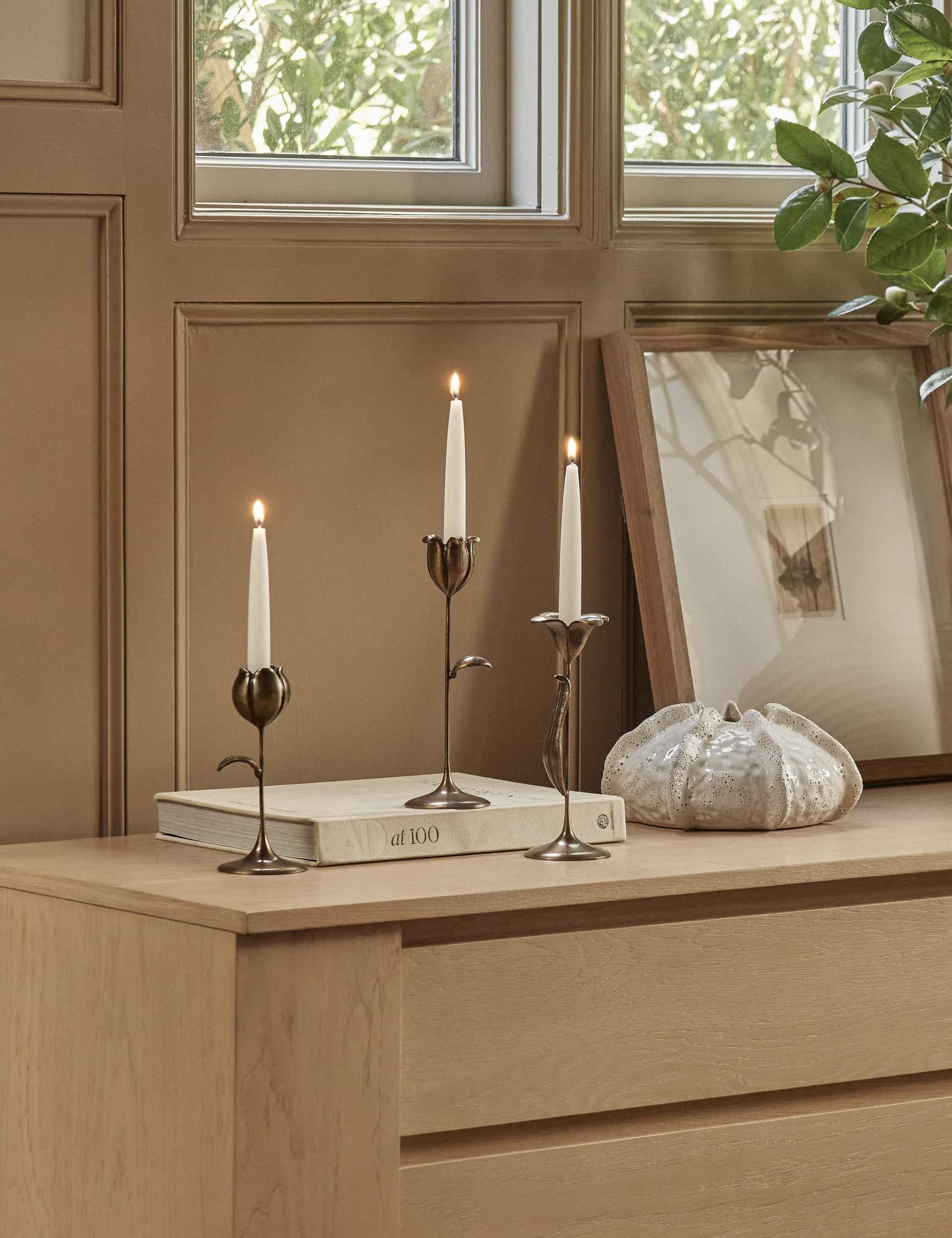 Olivia Candlestick Set | Handcrafted Bronze Floral Design