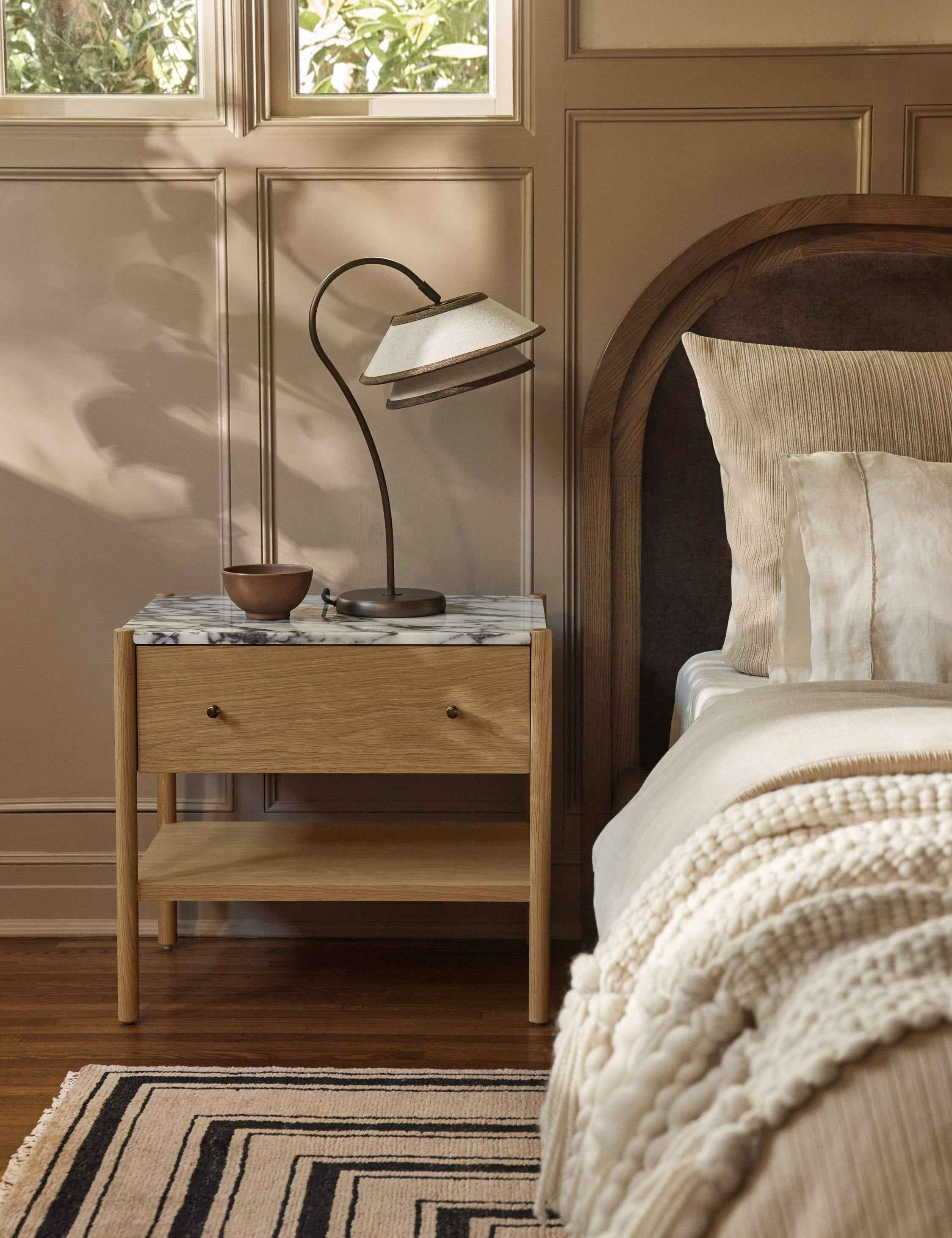 Phaedra Nightstand | Natural Wood Frame, Marble Top