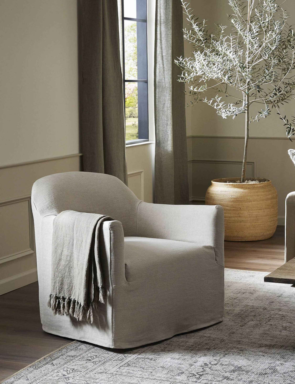 Luxe Swivel Chair | Slipcovered, Modern Accent Design