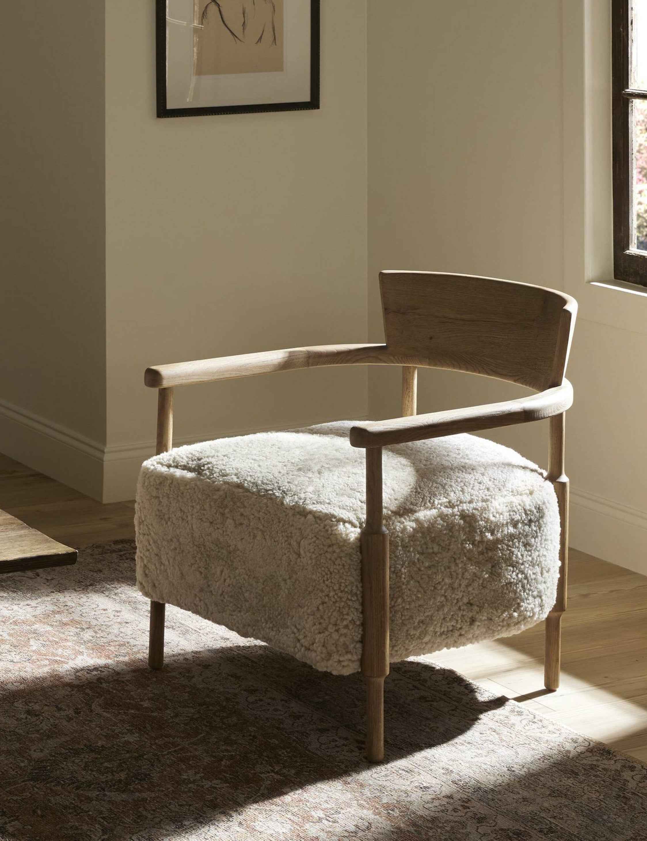 Bela Accent Chair | Solid Oak Frame, Natural Shearling Upholstery