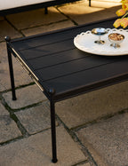 Luna Outdoor Coffee Table | Black Metal Frame, Slatted Top