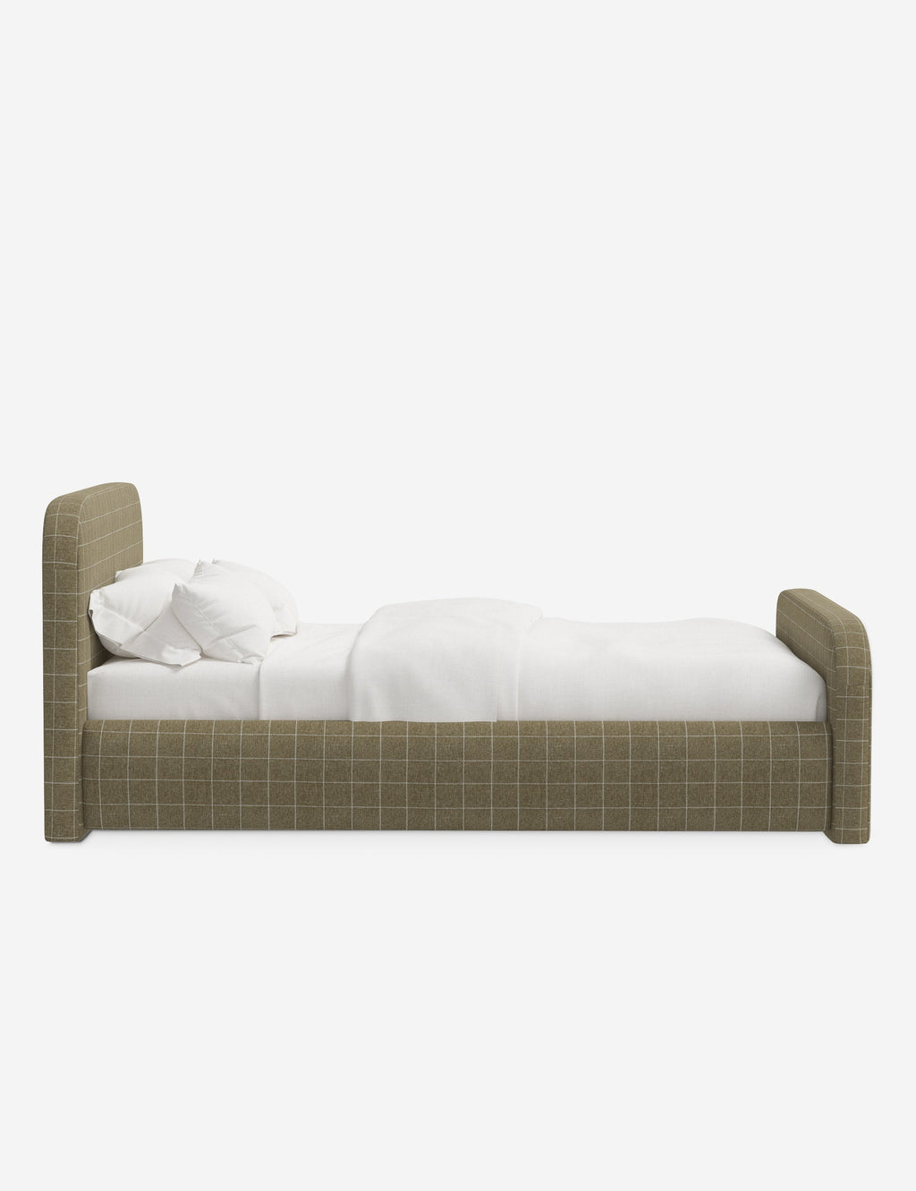 Bela Upholstered Bed | Low Rounded Headboard, Raised Footboard