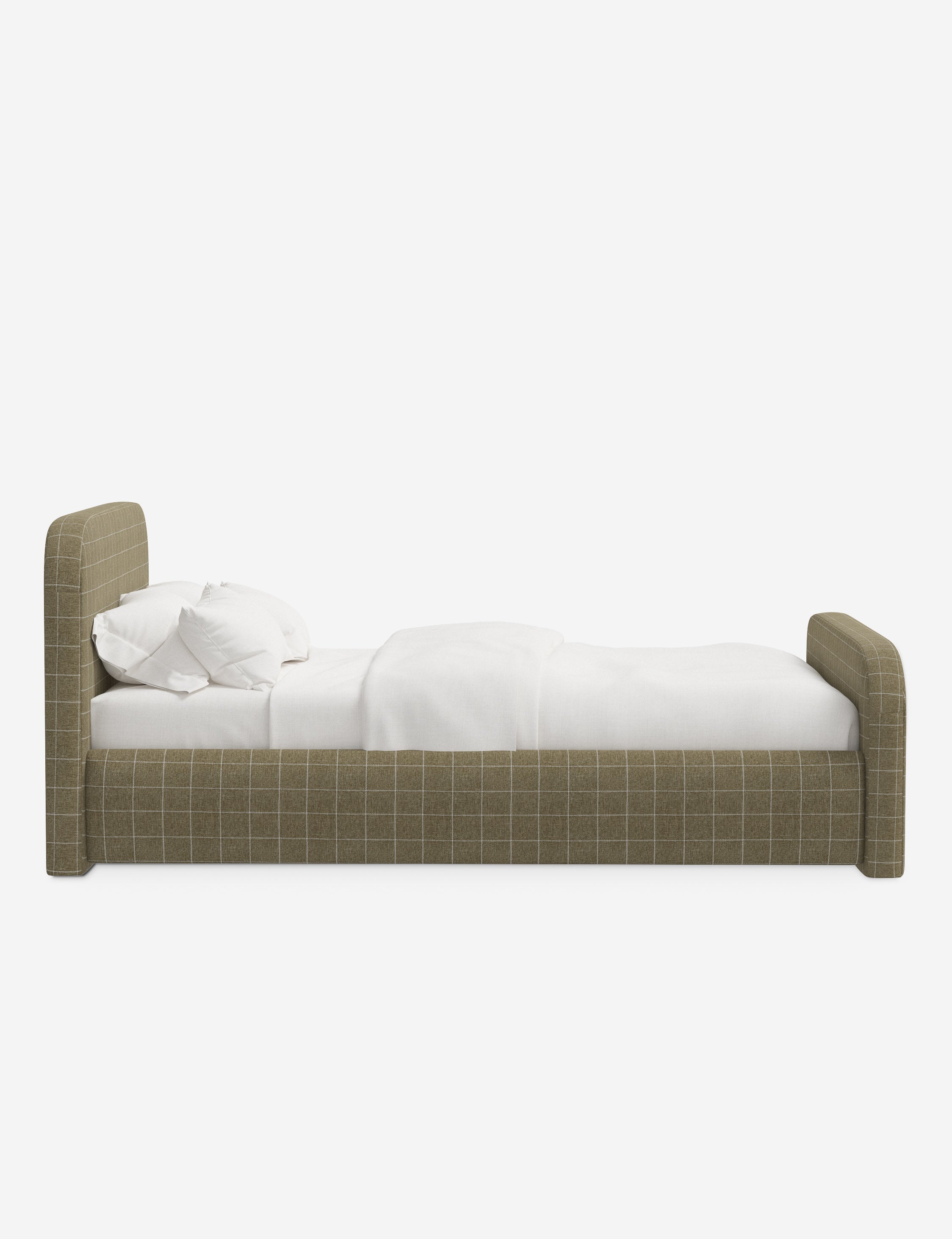 Bela Upholstered Bed | Low Rounded Headboard, Raised Footboard