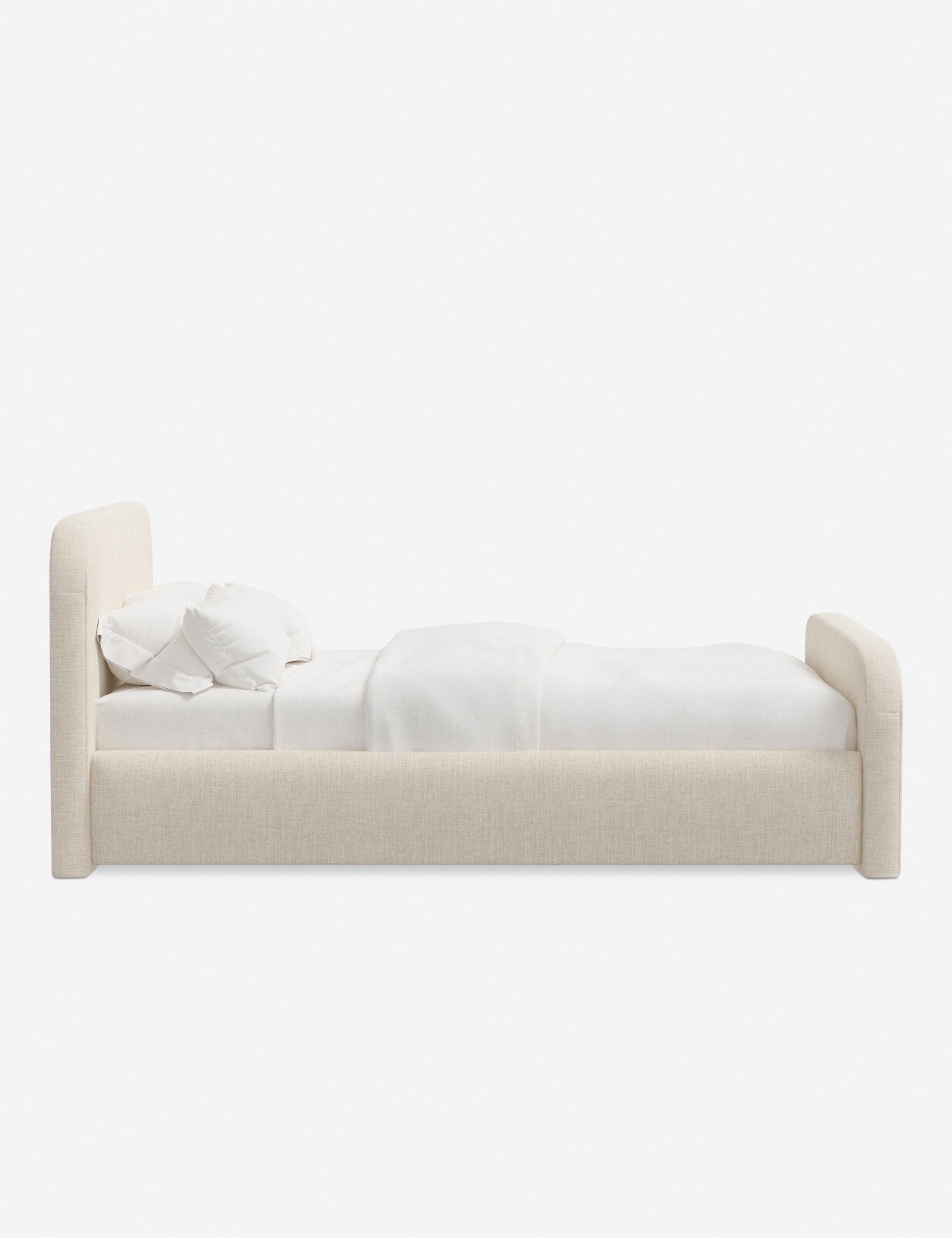Bela Upholstered Bed | Low Rounded Headboard, Raised Footboard