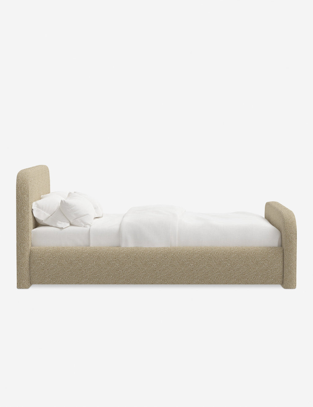 Bela Upholstered Bed | Low Rounded Headboard, Raised Footboard