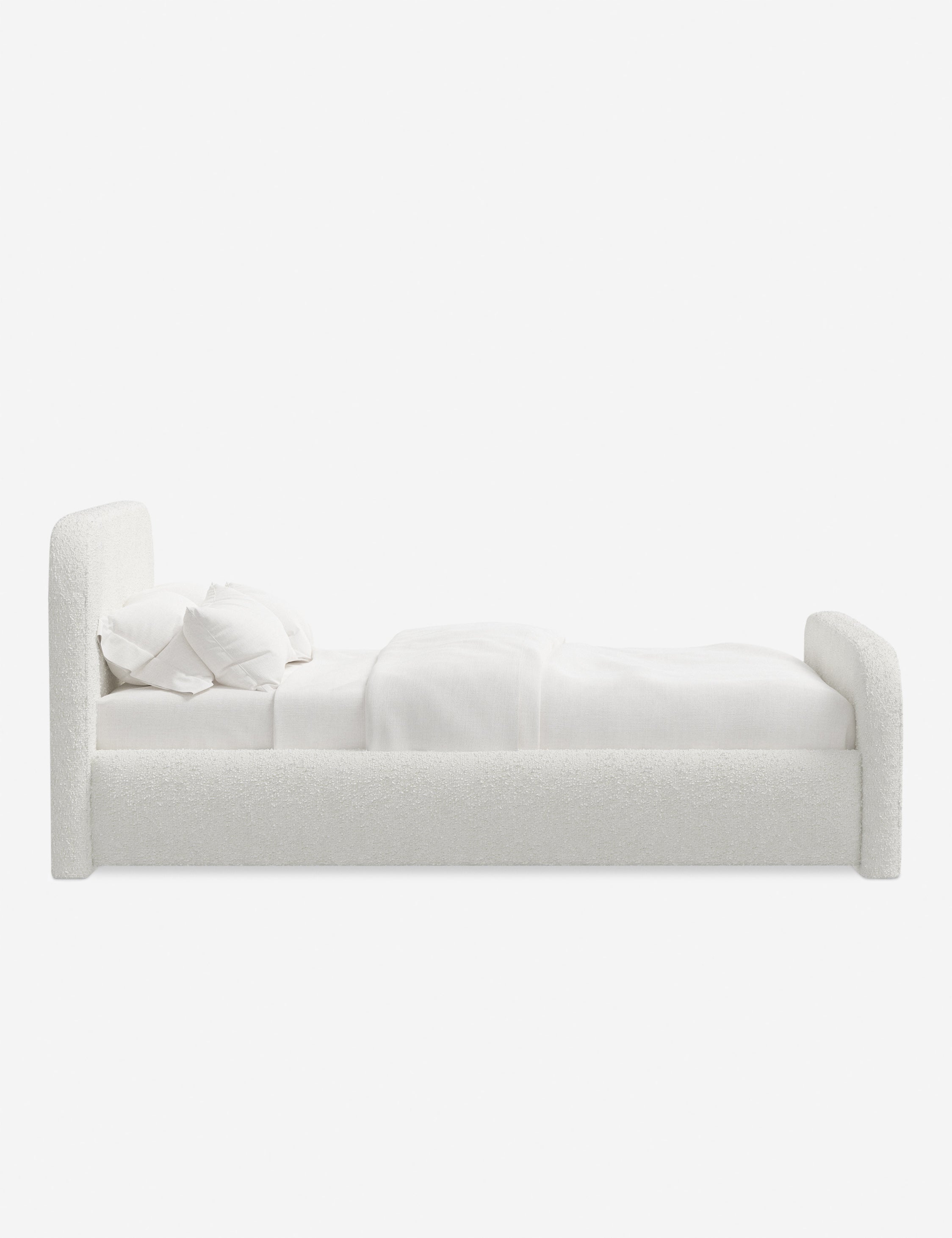 Bela Upholstered Bed | Low Rounded Headboard, Raised Footboard
