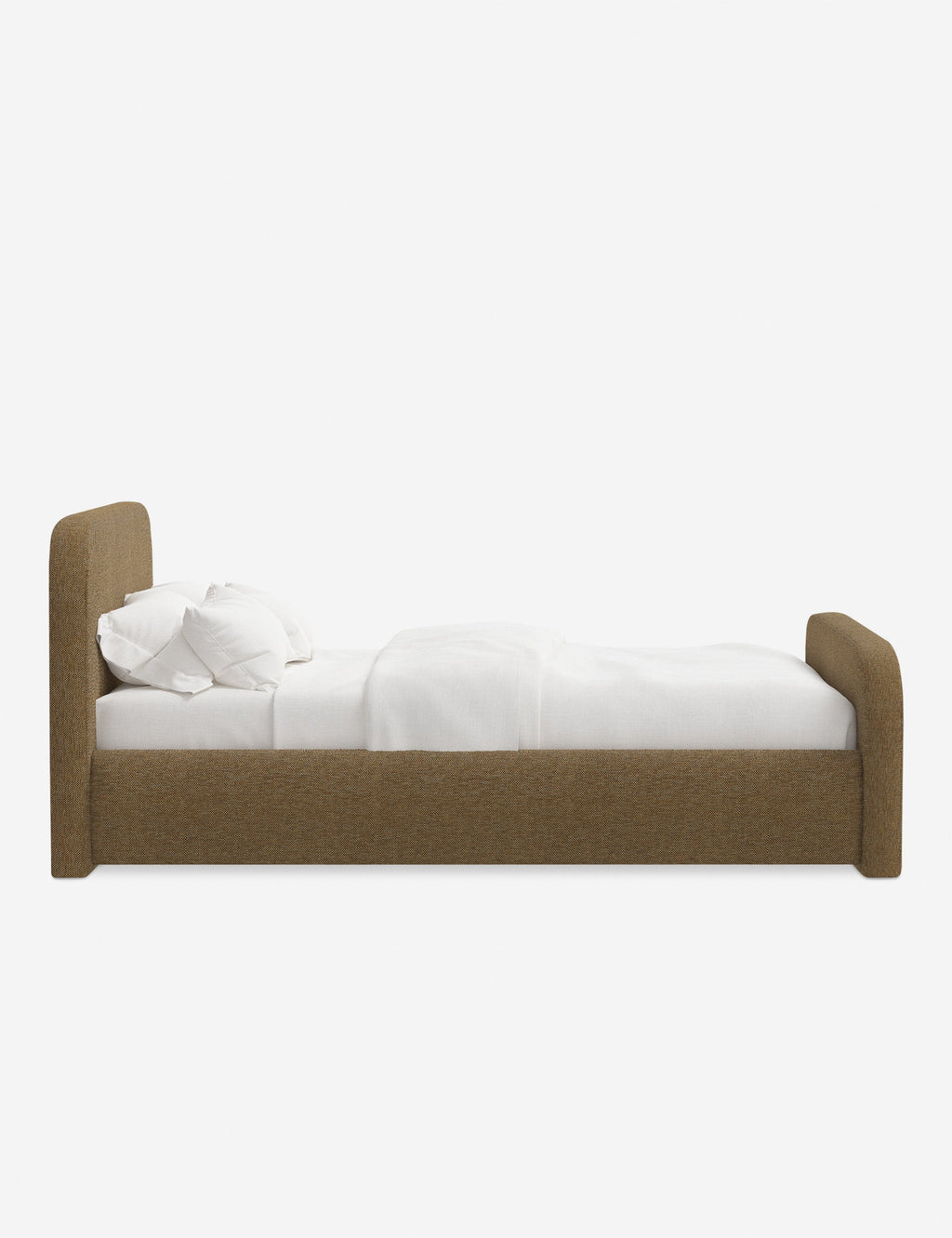 Bela Upholstered Bed | Low Rounded Headboard, Raised Footboard