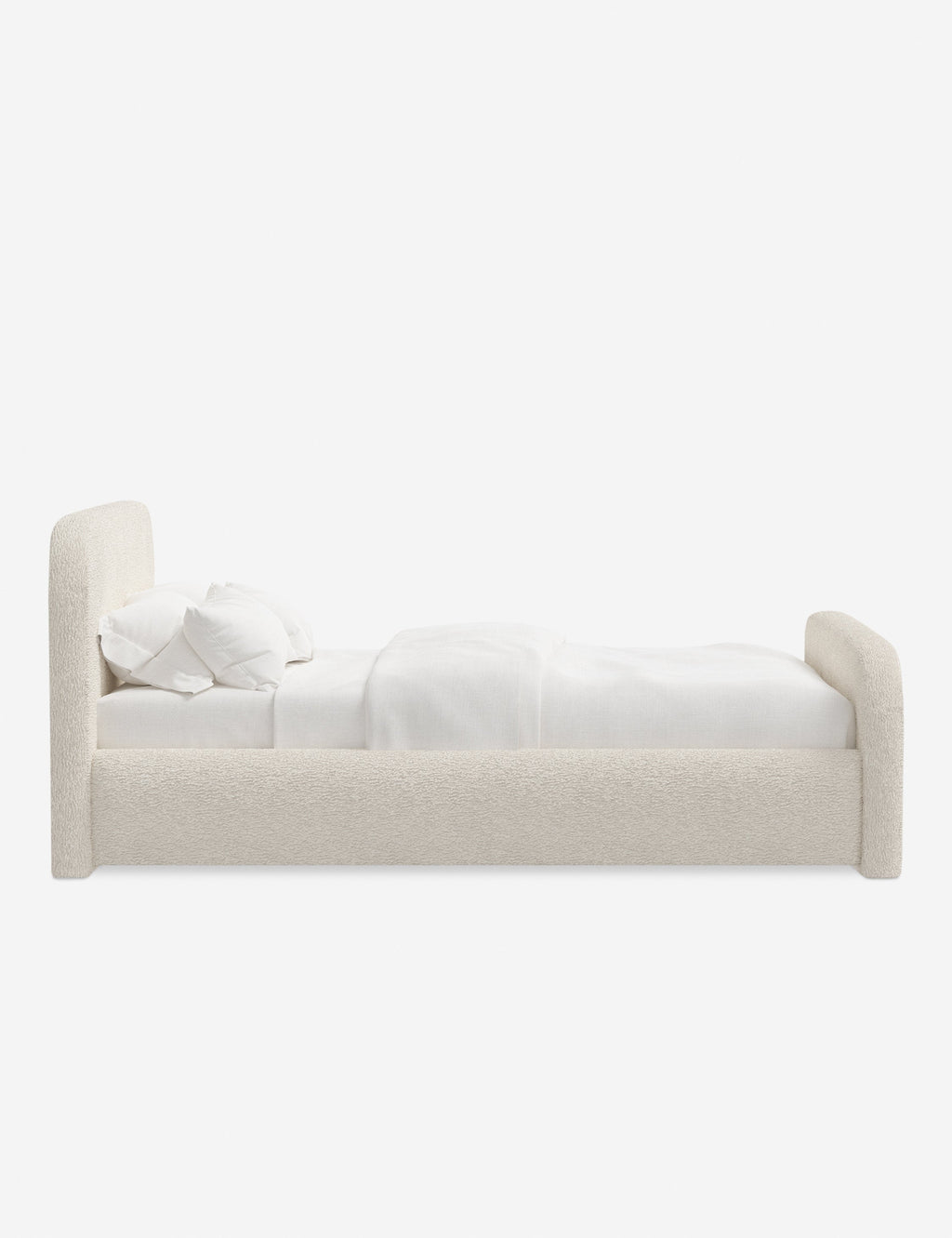 Bela Upholstered Bed | Low Rounded Headboard, Raised Footboard