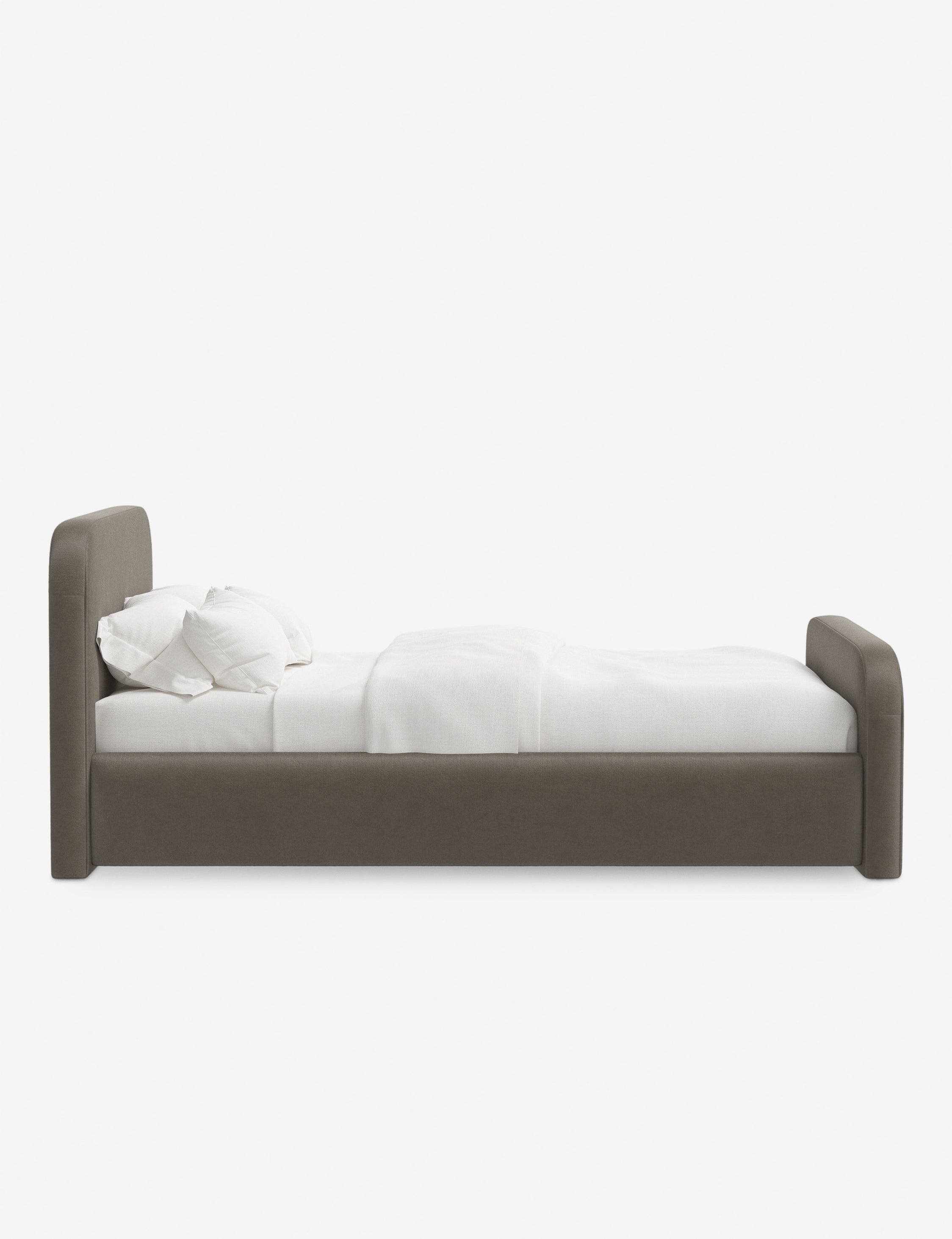 Bela Upholstered Bed | Low Rounded Headboard, Raised Footboard
