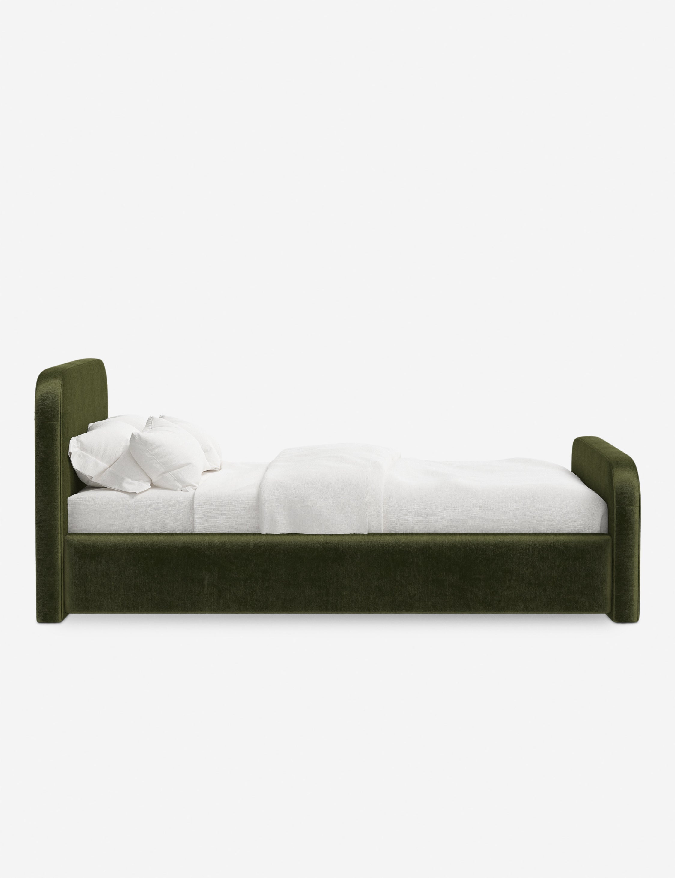 Bela Upholstered Bed | Low Rounded Headboard, Raised Footboard