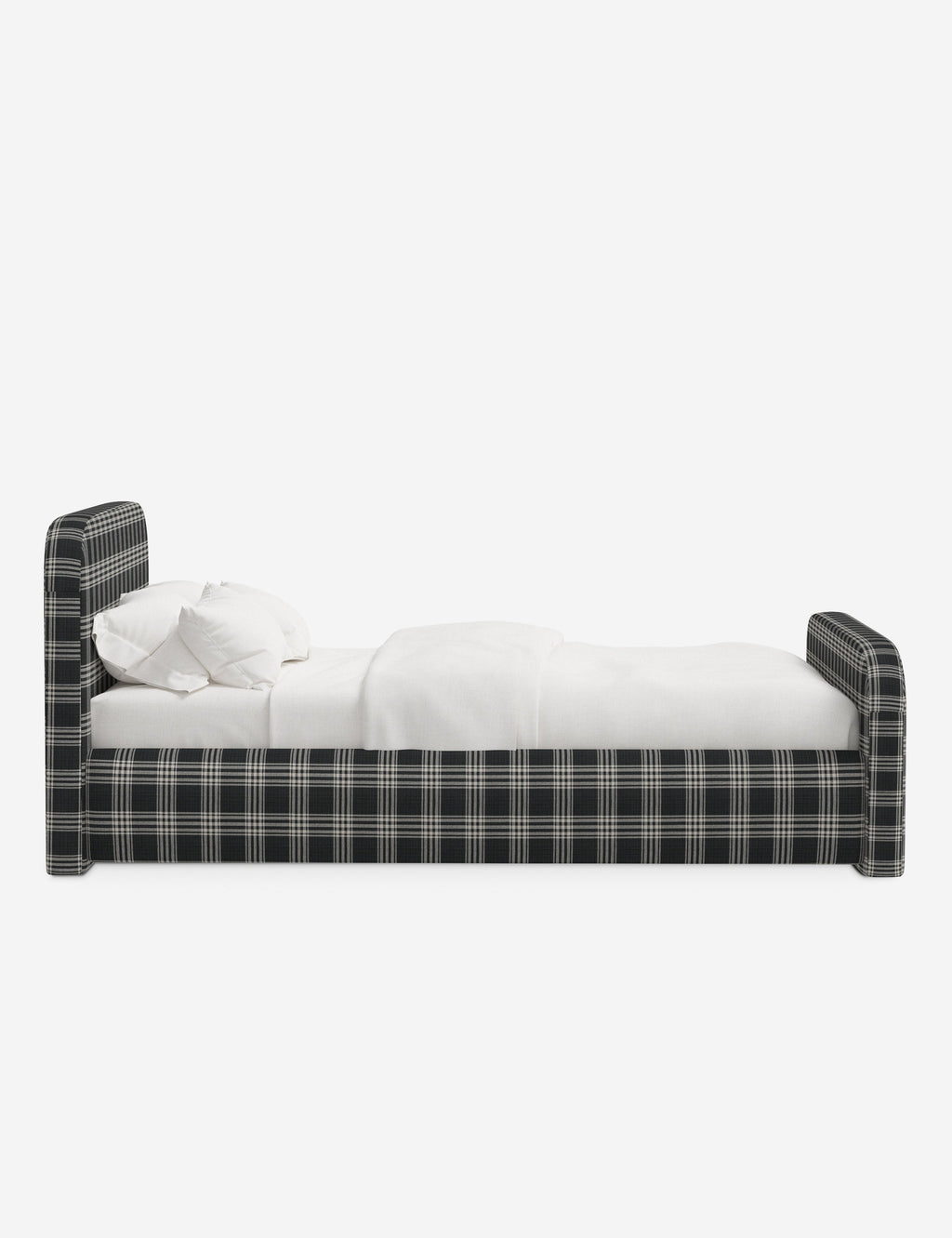 Bela Upholstered Bed | Low Rounded Headboard, Raised Footboard