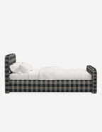 Bela Upholstered Bed | Low Rounded Headboard, Raised Footboard