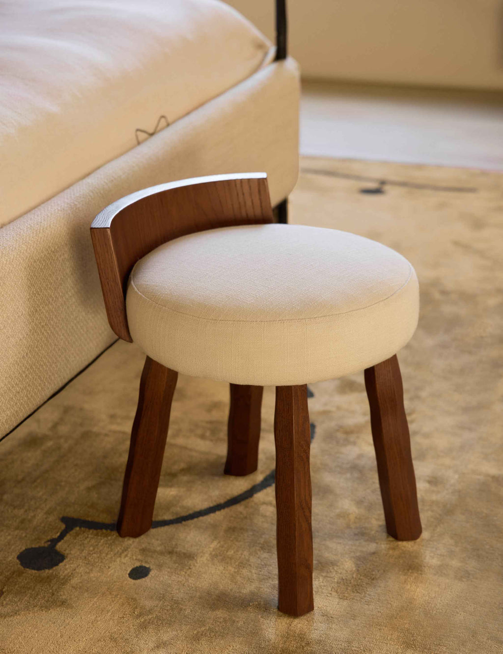 Briar Stool | Round Cushioned Seat, Solid Wood Legs