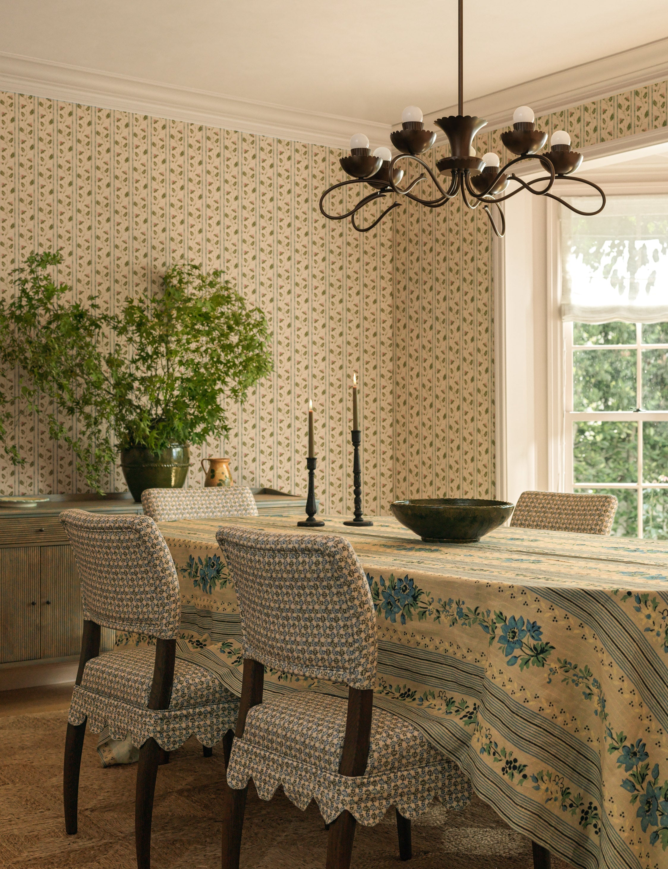 Briar Tablecloth | Floral Stripe, Soft Blue and Green