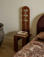 Riva Accent Stool | Tall Cutout Back, Rich Mahogany Grain