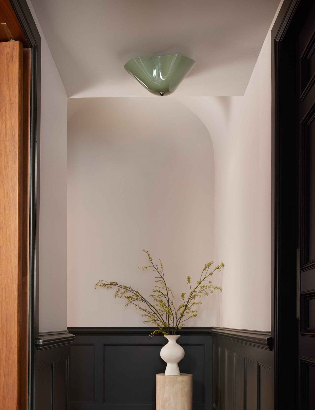 Raven Flush Mount Light | Colored Glass Shade, Brass Accents