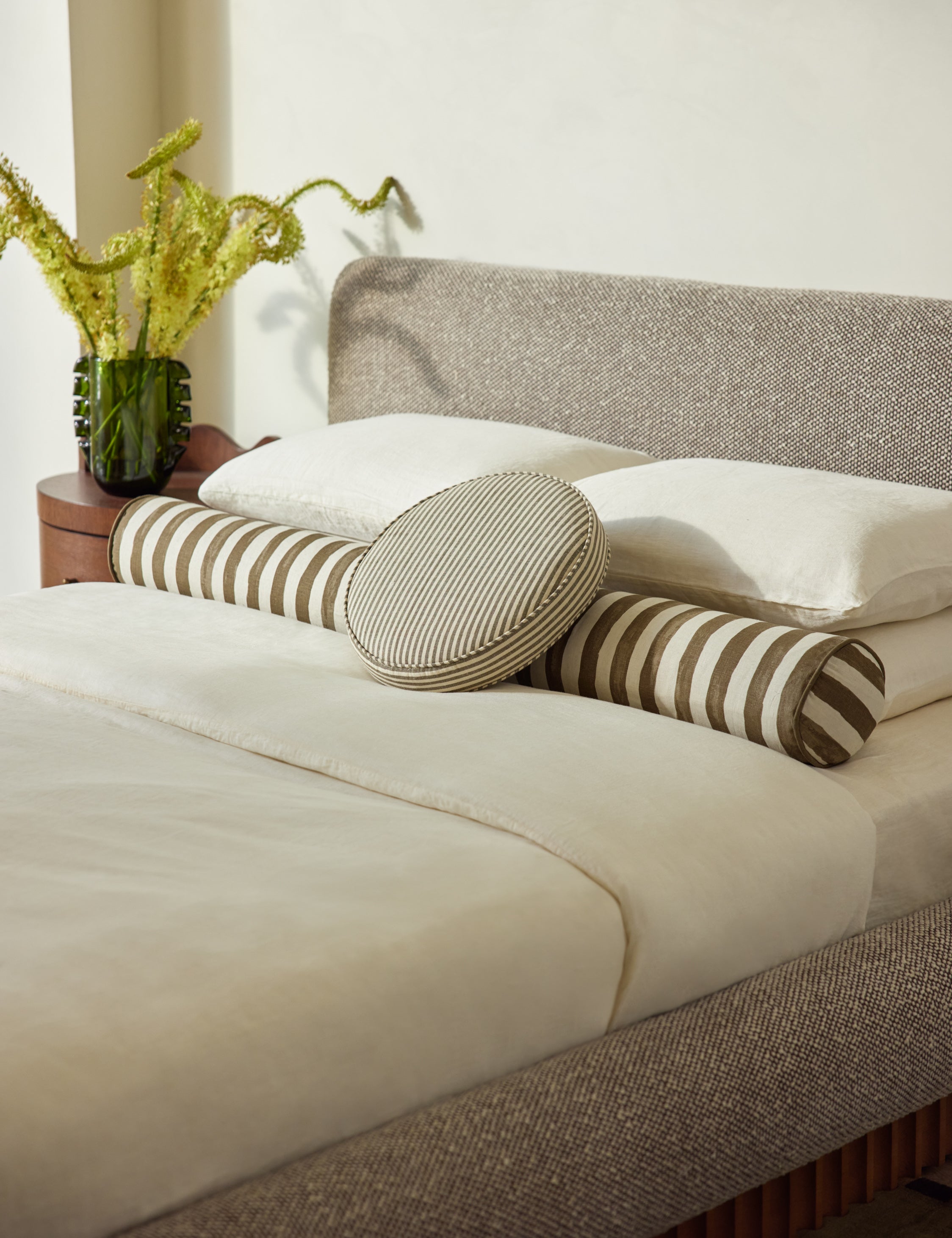 Bello Long Bolster Pillow | Painterly Stripe Linen Design