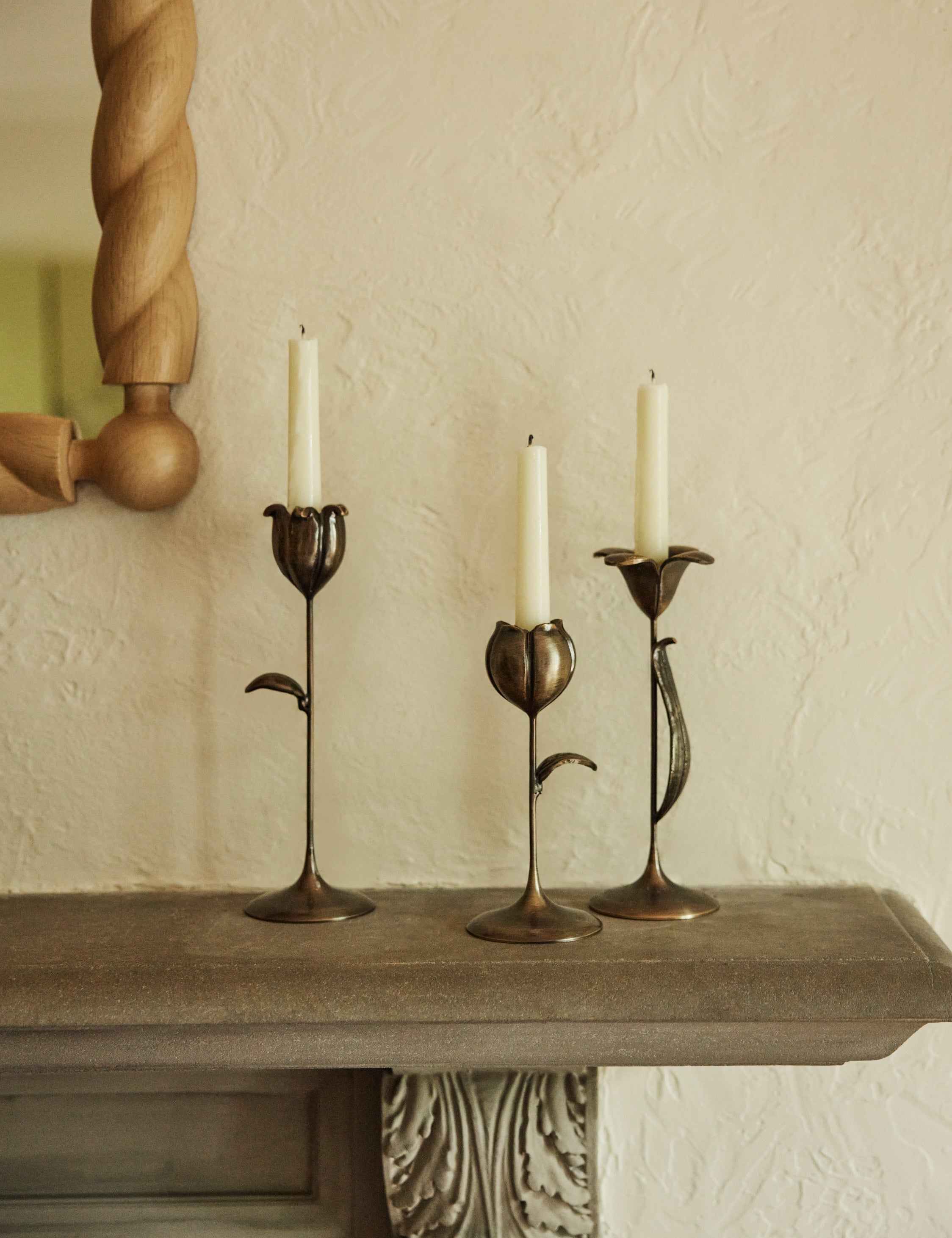 Olivia Candlestick Set | Handcrafted Bronze Floral Design