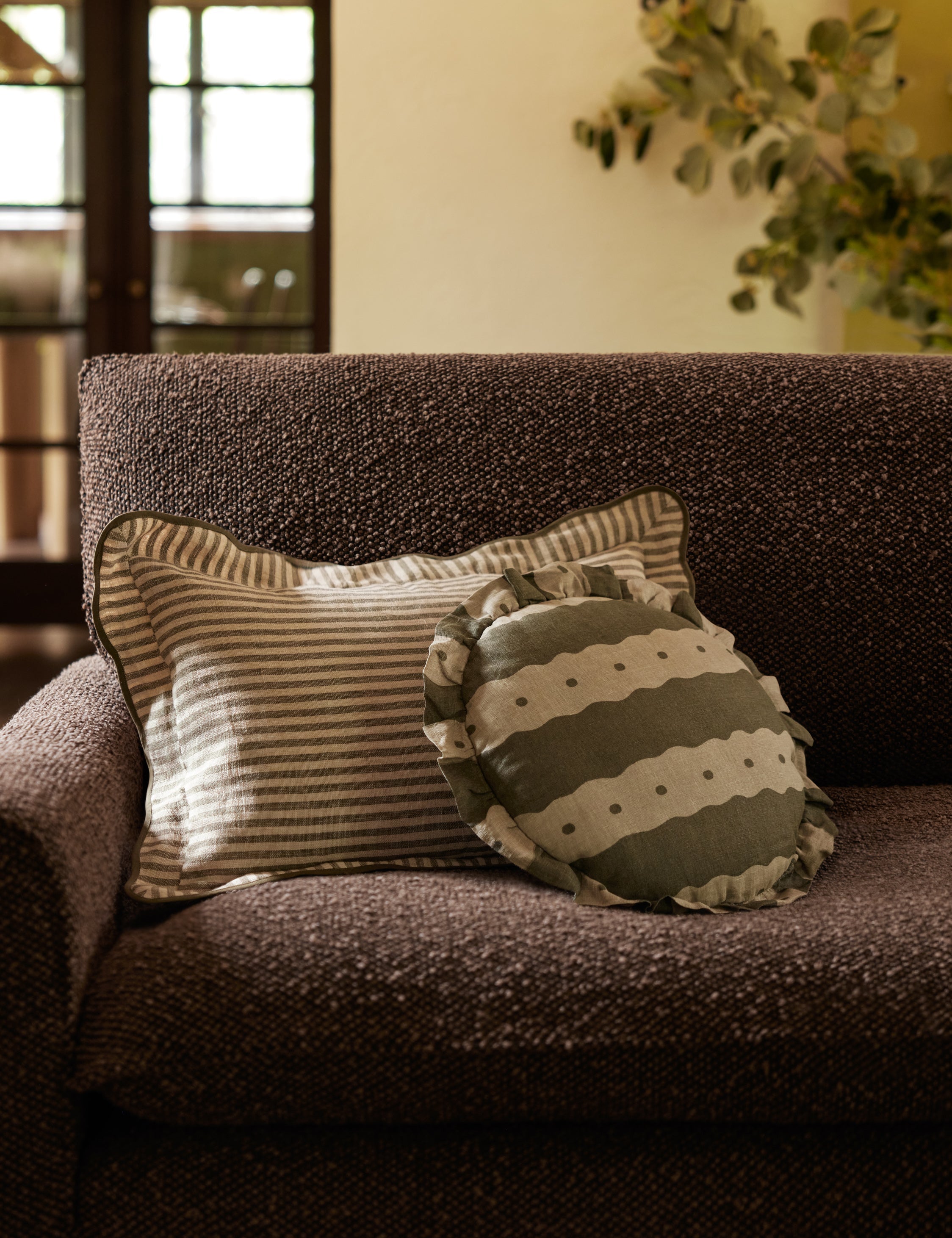 Dazzle Round Pillow | Abstract Pattern, Ruffle Flange